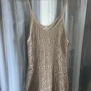 Beige Crochet Swim Cover-Up Dress